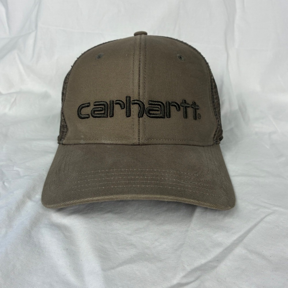 Carhartt Mens Brown Mesh Back Snapback Trucker Hat Embroidered Logo Snapback Cap